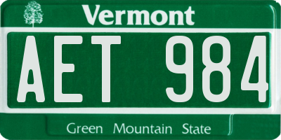VT license plate AET984