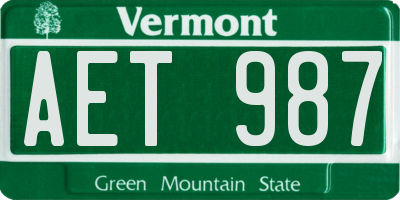 VT license plate AET987