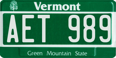 VT license plate AET989