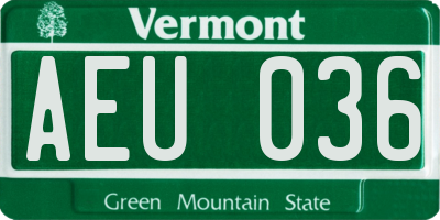 VT license plate AEU036