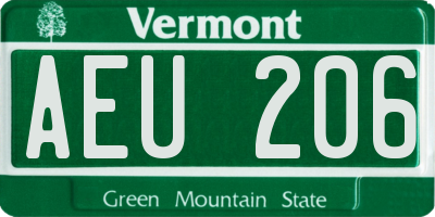 VT license plate AEU206