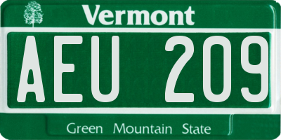 VT license plate AEU209
