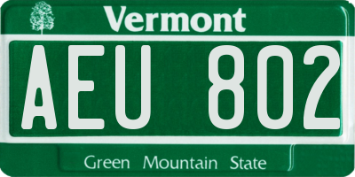 VT license plate AEU802