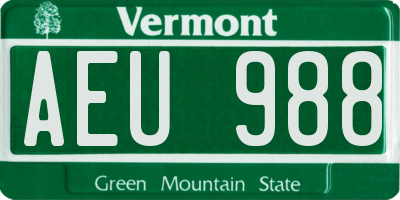 VT license plate AEU988