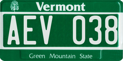 VT license plate AEV038