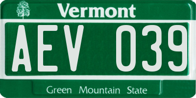 VT license plate AEV039