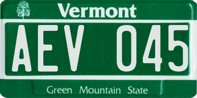 VT license plate AEV045
