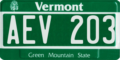 VT license plate AEV203