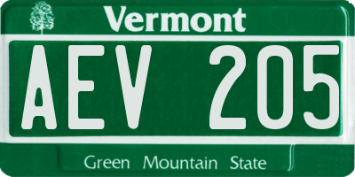 VT license plate AEV205