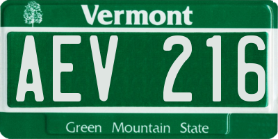 VT license plate AEV216