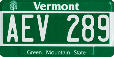 VT license plate AEV289