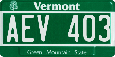 VT license plate AEV403