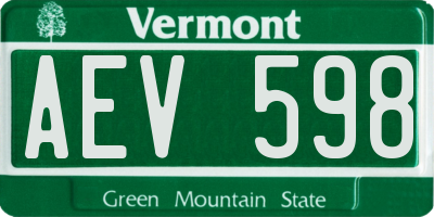 VT license plate AEV598