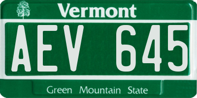 VT license plate AEV645