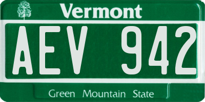 VT license plate AEV942