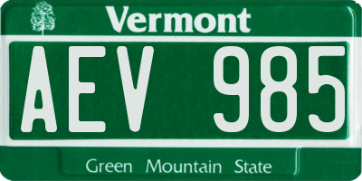 VT license plate AEV985