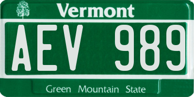 VT license plate AEV989
