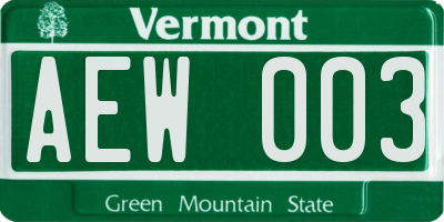 VT license plate AEW003