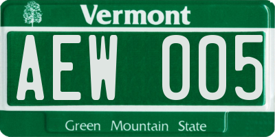VT license plate AEW005