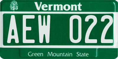 VT license plate AEW022