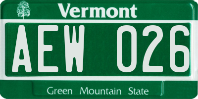VT license plate AEW026