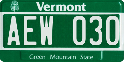 VT license plate AEW030