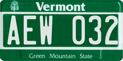VT license plate AEW032