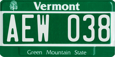 VT license plate AEW038