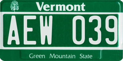 VT license plate AEW039
