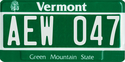 VT license plate AEW047