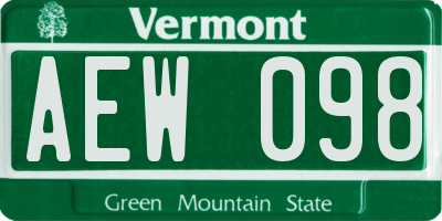 VT license plate AEW098