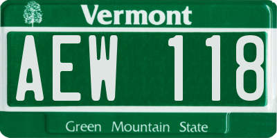 VT license plate AEW118
