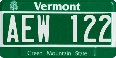 VT license plate AEW122