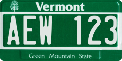 VT license plate AEW123