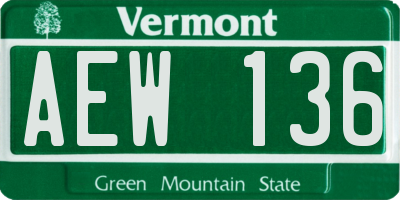 VT license plate AEW136