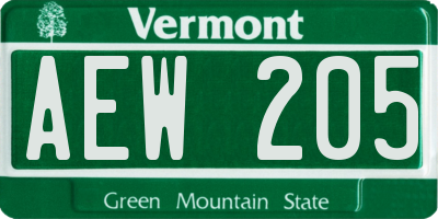 VT license plate AEW205