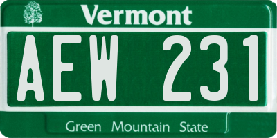 VT license plate AEW231