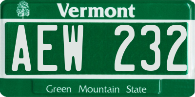VT license plate AEW232