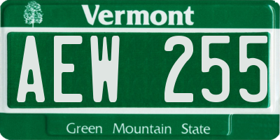 VT license plate AEW255