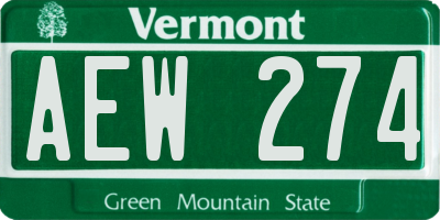 VT license plate AEW274