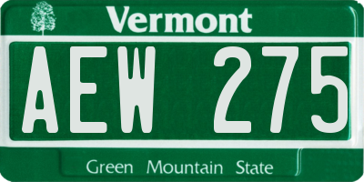 VT license plate AEW275