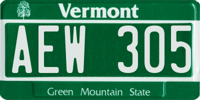 VT license plate AEW305