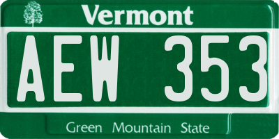 VT license plate AEW353