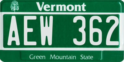 VT license plate AEW362