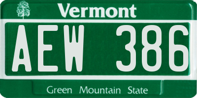 VT license plate AEW386
