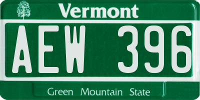 VT license plate AEW396