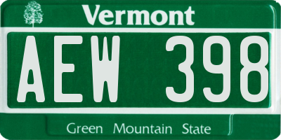 VT license plate AEW398