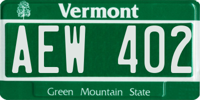 VT license plate AEW402
