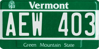 VT license plate AEW403