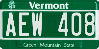 VT license plate AEW408